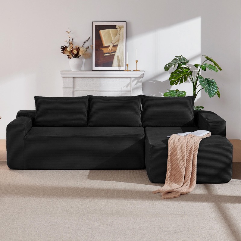 104" Cloud Sectional Sofa with L-Shape Chaise, Upholstered Couch Black gallery