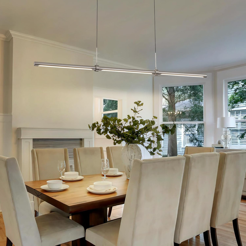 Dimmable Modern LED Island Chandelier 47.24" Adjustable Nickel Pendant Light gallery