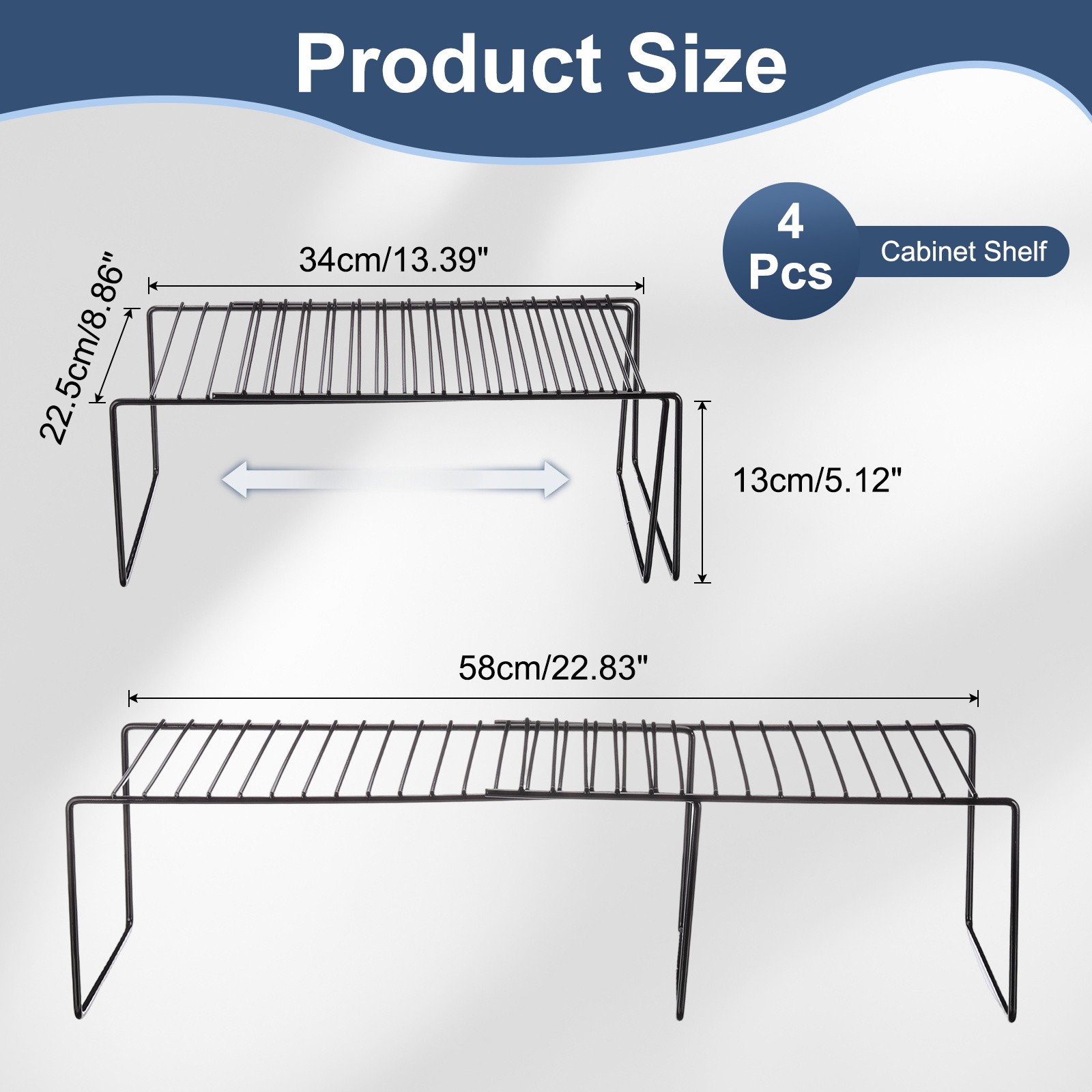 4Pcs Cabinet Shelf Organizer Rack 5Inch Expandable Cabinet Storage Shelves Black gallery