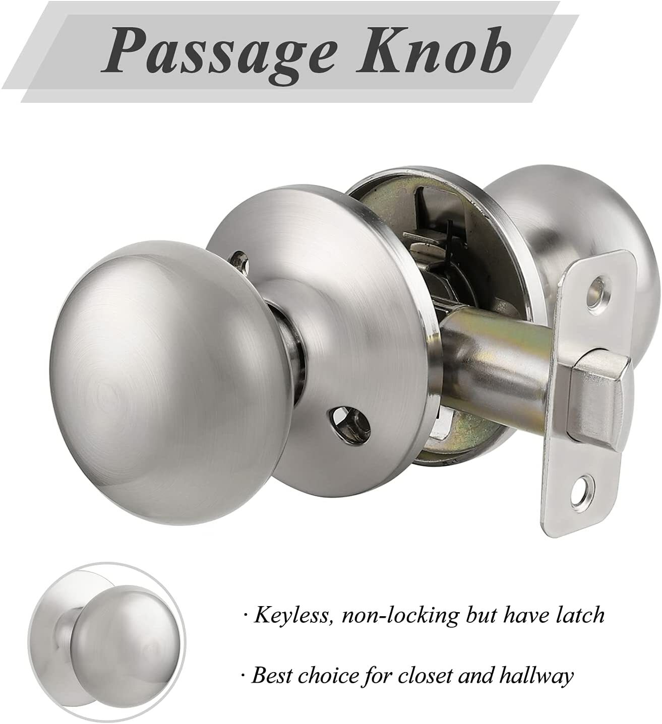 Probrico Brushed Nickel Privacy Passage Dummy Round Door Knob Entrance Lock Sets gallery