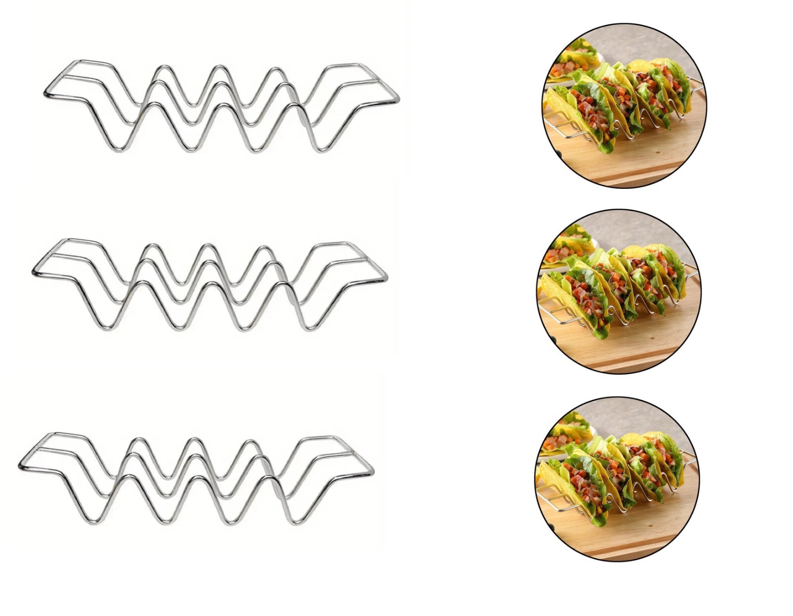 3-Piece Stainless Steel Taco Holder Stand Set Holds 12 Tacos Total Taco Tuesday gallery