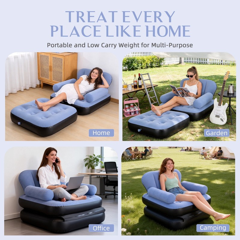 Inflatable Sofa Bed,5-in-1Foldable Thickened Flocked PVCBlow up Sofa with 2Pumps gallery