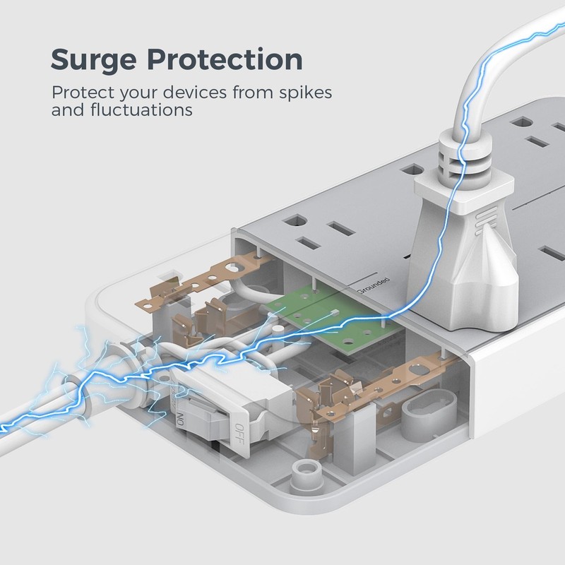 TESSAN Power Strip Surge Protector, Flat 6FT-1080J surge protection, Gray gallery