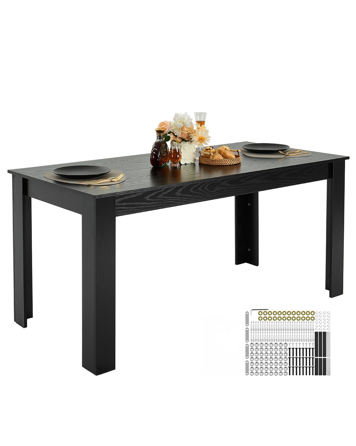 VEVOR 63in Rectangle Dining Table Wood Kitchen Table for 4-6 Person Black gallery
