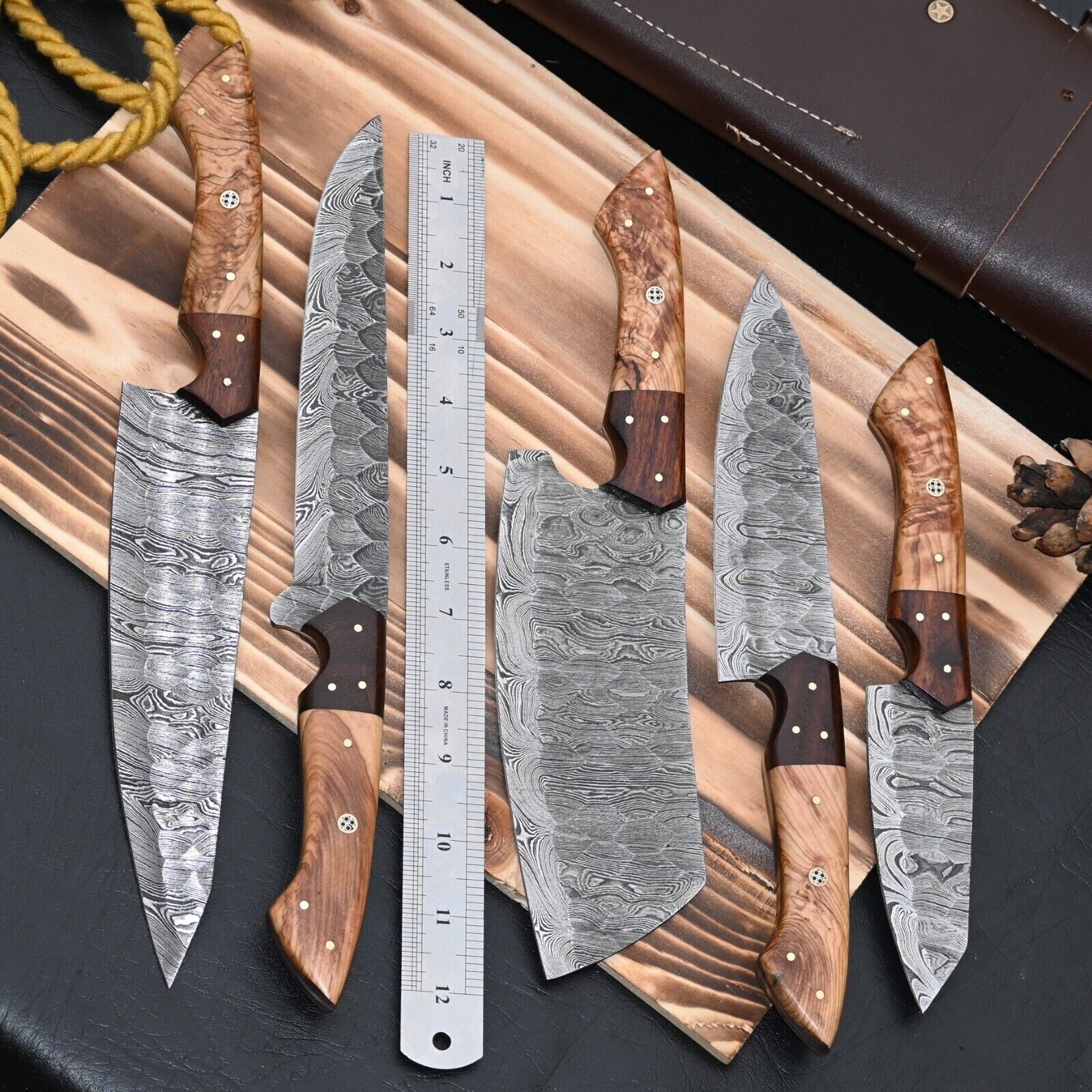 Handmade HAND FORGED DAMASCUS STEEL CHEF KNIFE Set Kitchen Knives gallery