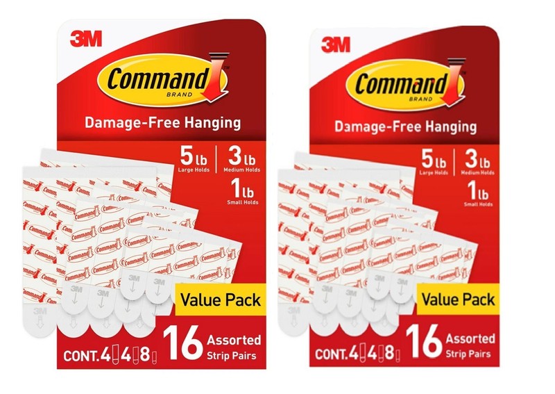 Command Damage-Free Adhesive Strips – Double Pack (8 Small, 4 Medium, 4 Large pe gallery