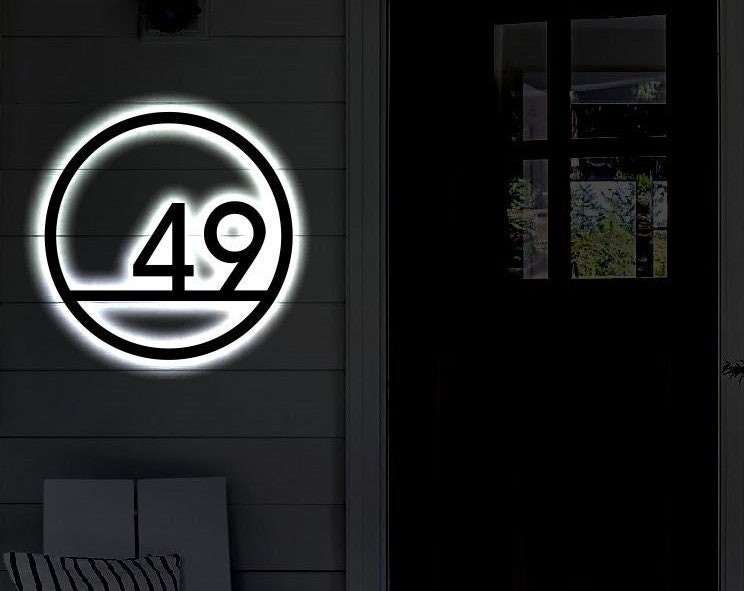 Modern LED House Number Sign Personalized Round Address Plaque gallery
