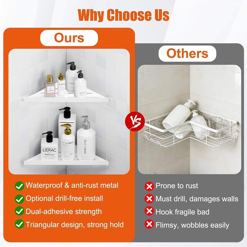 Shower Caddy, 4 Pack Bathroom Corner Shelf, Triangle Shelf Storage for Bathroom gallery