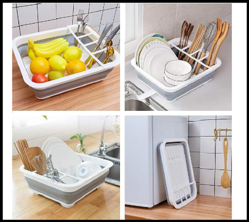 Collapsible Dish Drying Rack Portable Dinnerware Drainer Organizer for Kitchen gallery