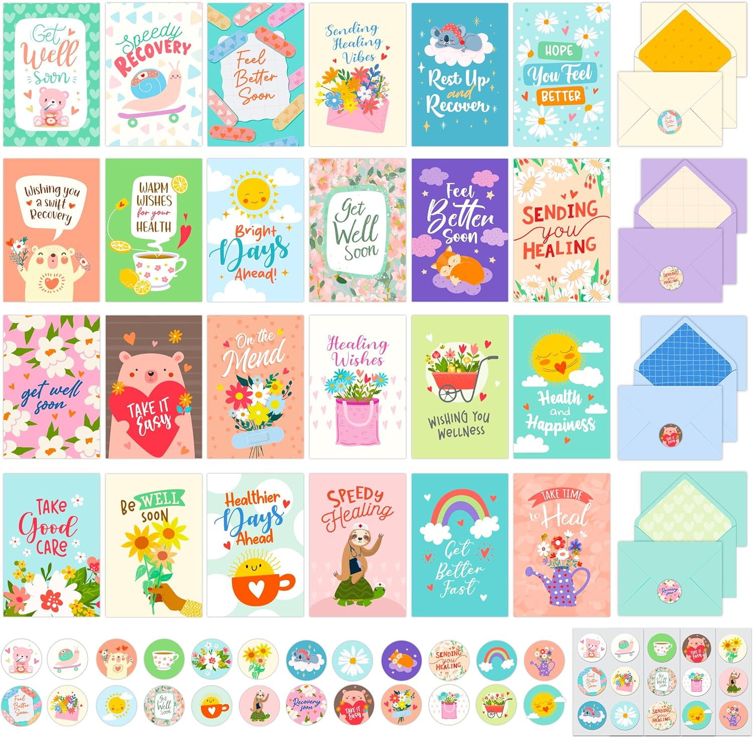24 Pack 4X6In Cute Get Well Cards Assortment Box with Envelopes and Stickers, 24 gallery