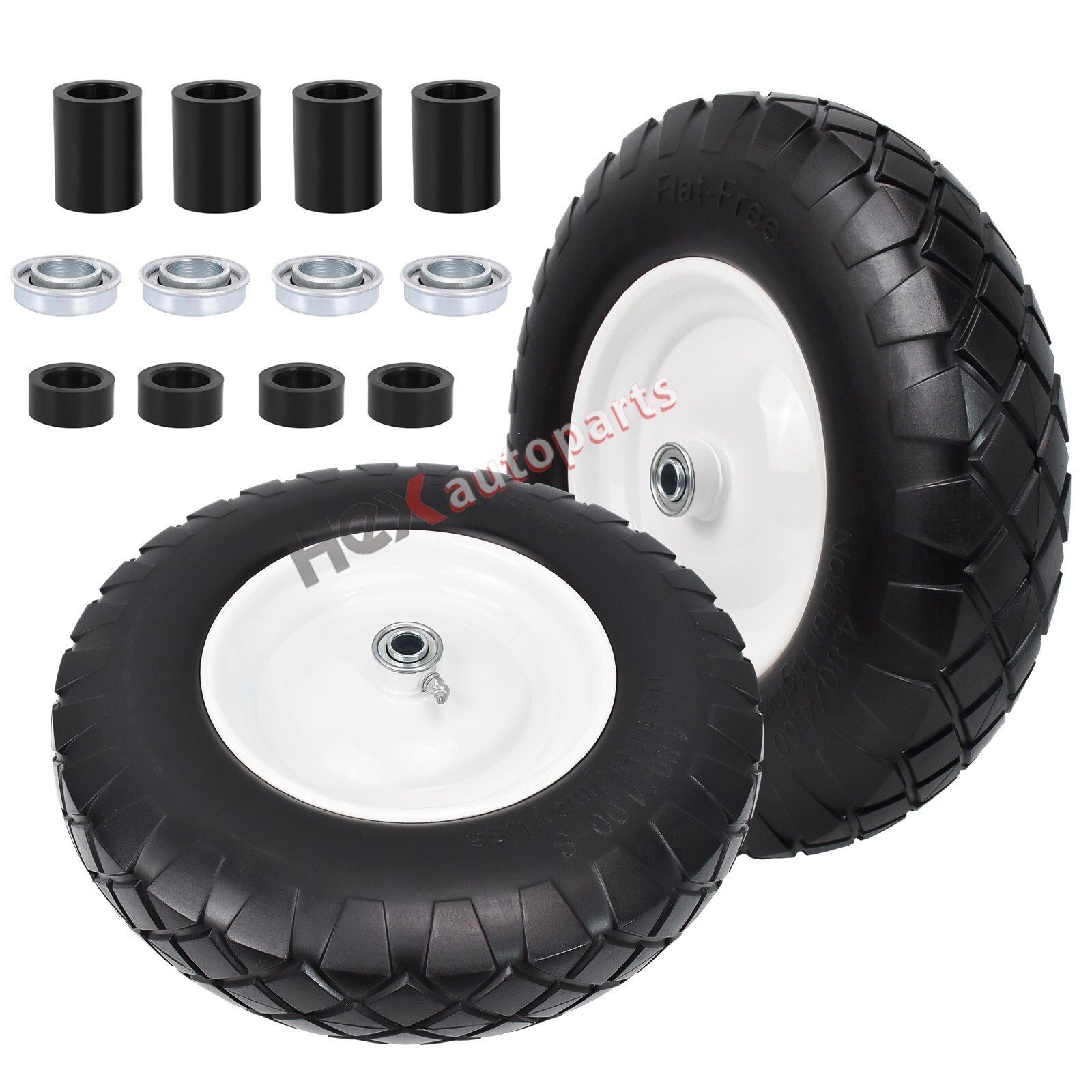 2pcs 15" Flat Free Tire Wheelbarrow 3" Hub 3/4" Axle Tire Size 4.80/4.00-8 gallery