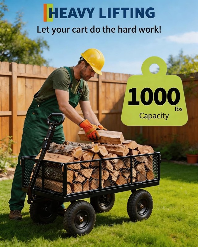 1000lbs Garden Carts Yard Dump Wagon Cart Lawn Utility Beach Steel Heavy Duty gallery
