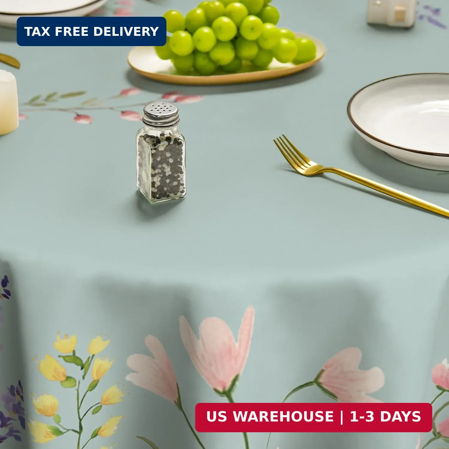 Horaldaily Spring Tablecloth 70×70 Inch Round, Watercolor Wild Flowers Blooming gallery