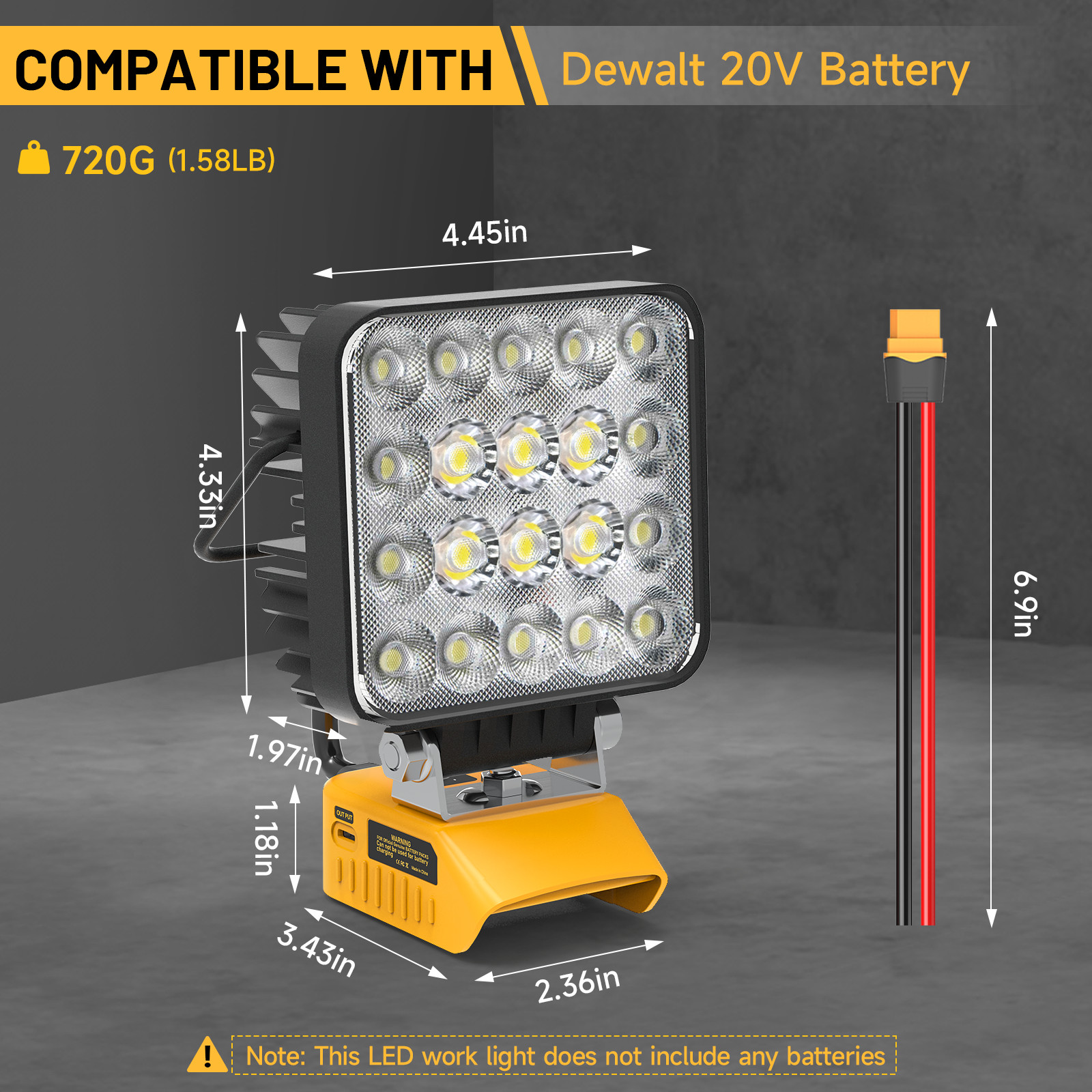60W 6000LM LED Work Light for Dewalt 20V Battery Cordless Jobsite Spotlight USB gallery