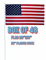 American Flag 20” X 10” Includes Display Box (Box Of 48) 26” Plastic Stick