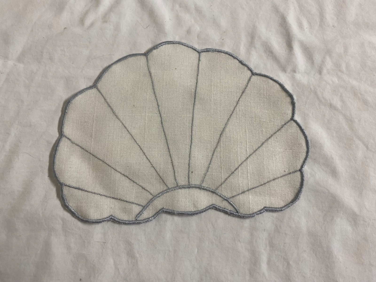 Lovely Fabric Sea Shell Coasters Set of 6 White + Silver Embroidery 7. 5 In Wide gallery
