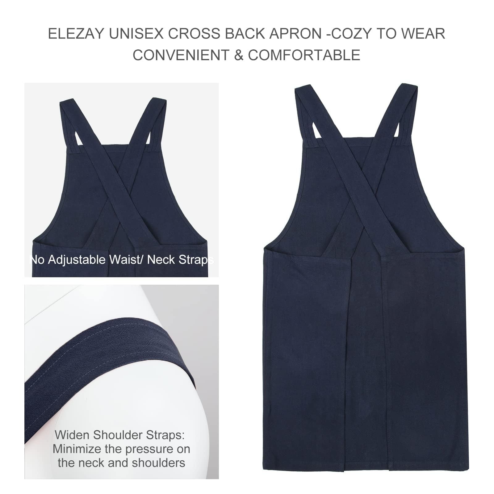 Aprons for Women with Pockets Plus Size Comfort Cross Back No Tie Cotton Line... gallery