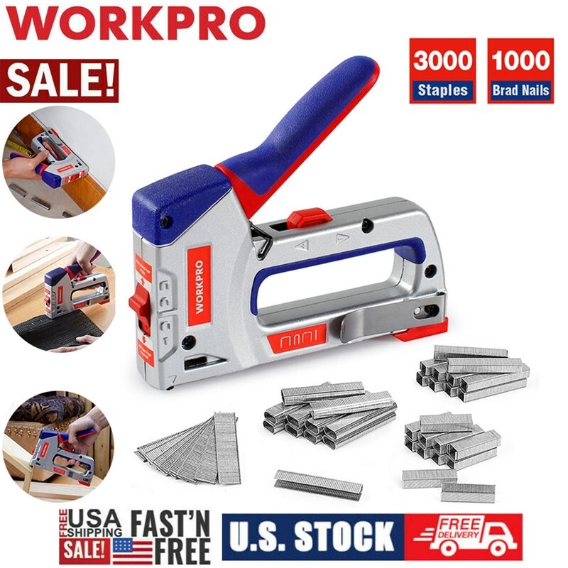 WORKPRO 4-in-1 Heavy Duty Staple Gun Kit Manual Brad Nailer w/4000 Staples Nails gallery