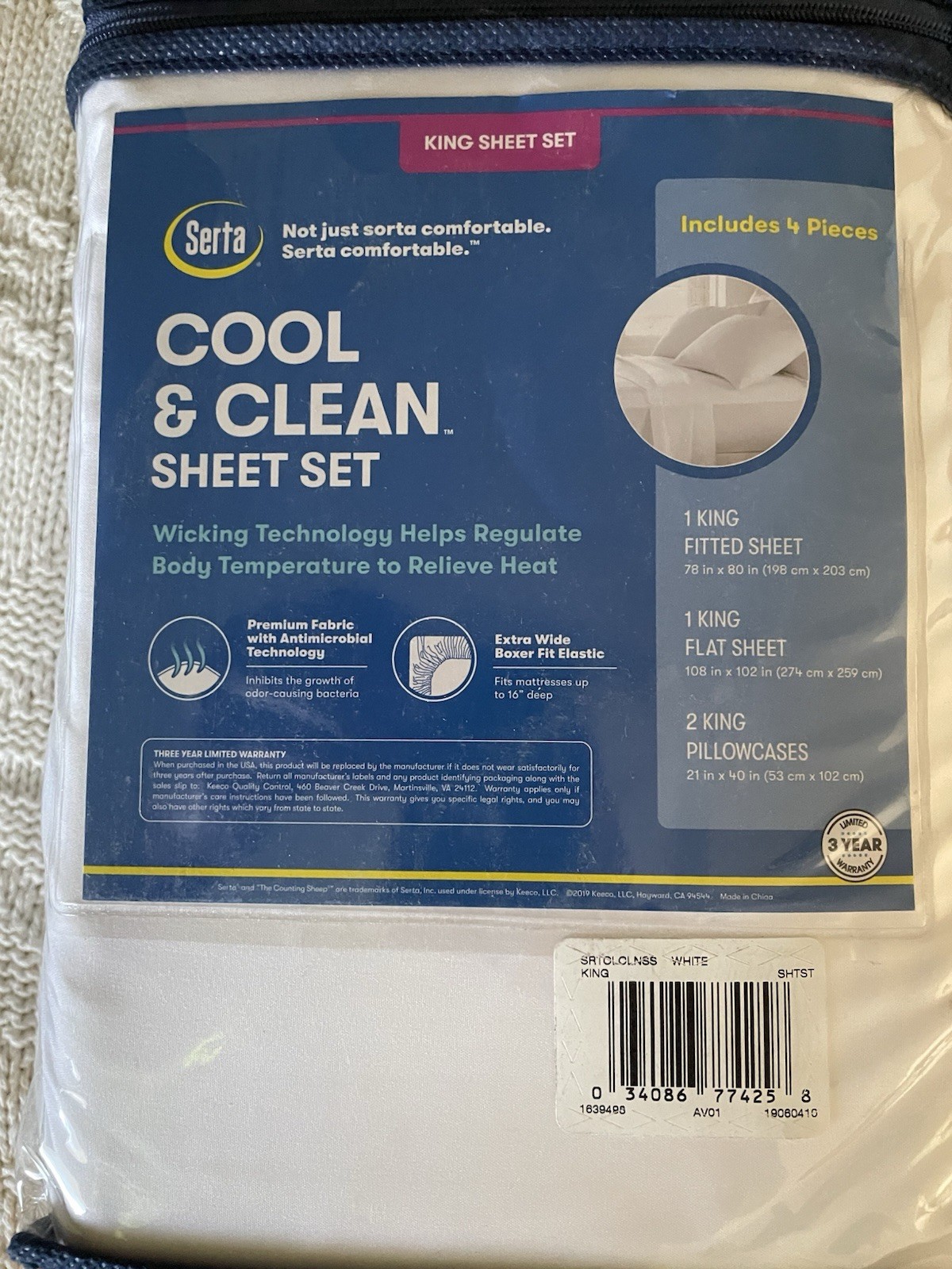 Serta Cool & Clean 4-PC. - Sz: King Microfiber Sheet Set w/ Antimicrobial gallery