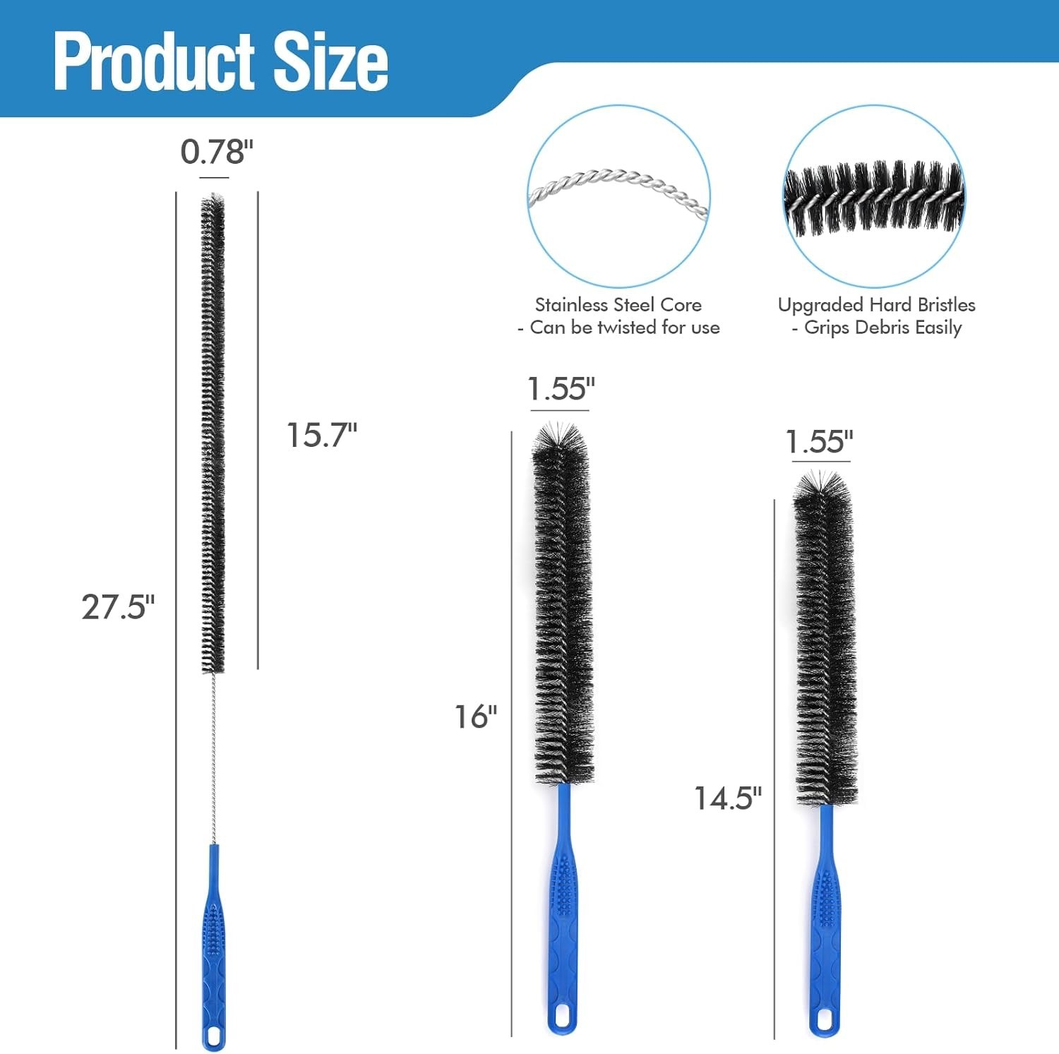 3PCS Drain Brush Set with Refrigerator Coil Cleaning Brush, Multi-Use Drain gallery