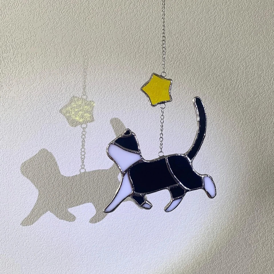 Black Cat Stained Glass Suncatcher Decor for Window Hanging - Memorial Gift - Gi gallery