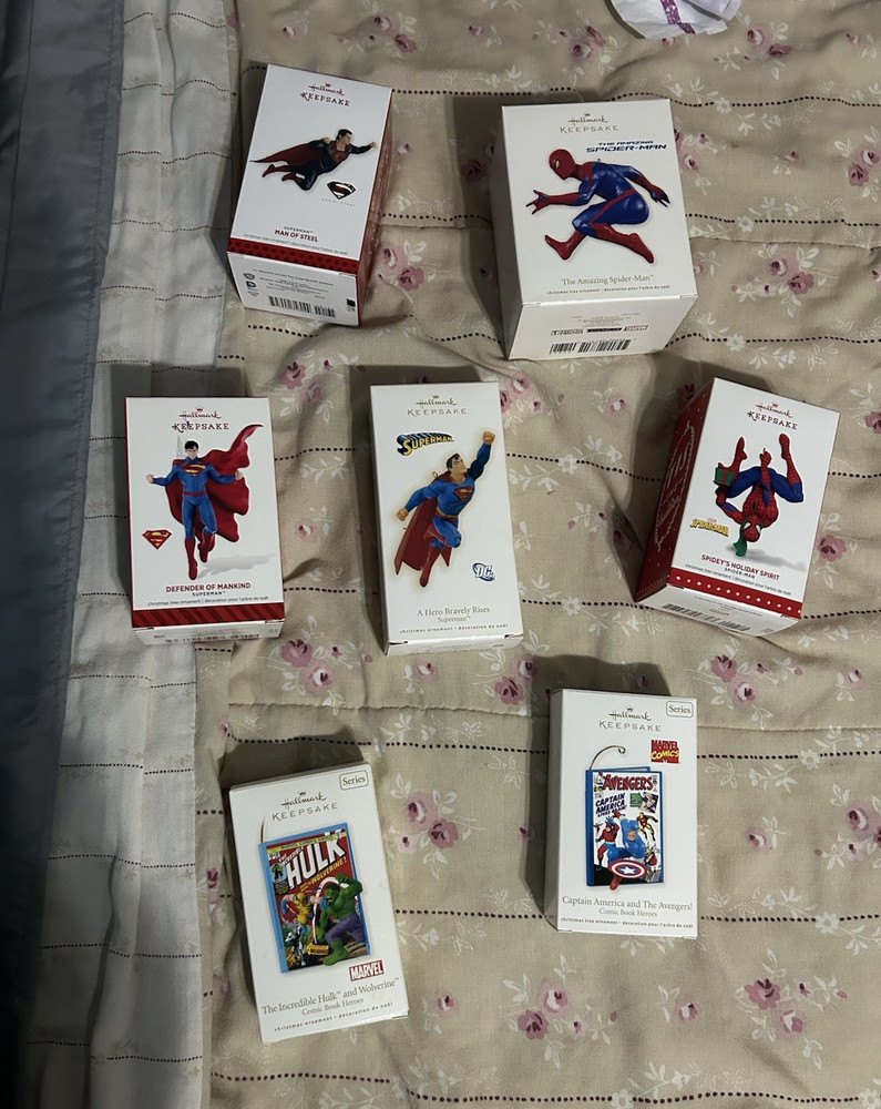 Hallmark Keepsake Superheroes Hanging Ornament Lot 6 Superman Spider-Man Hulk