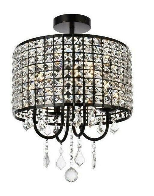 Flush Mount Round Crystal Shade 4 Light Dining Room Kitchen Bathroom Lighting gallery