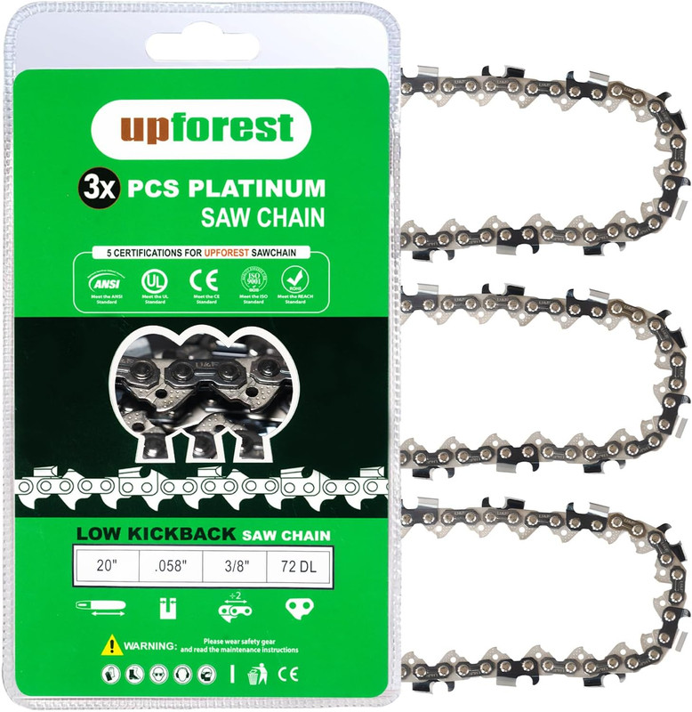 3 Pack Full Chisel Chainsaw Chain 20 Inch .058 Gauge, 3/8 Pitch,72 DL Fit for Hu gallery
