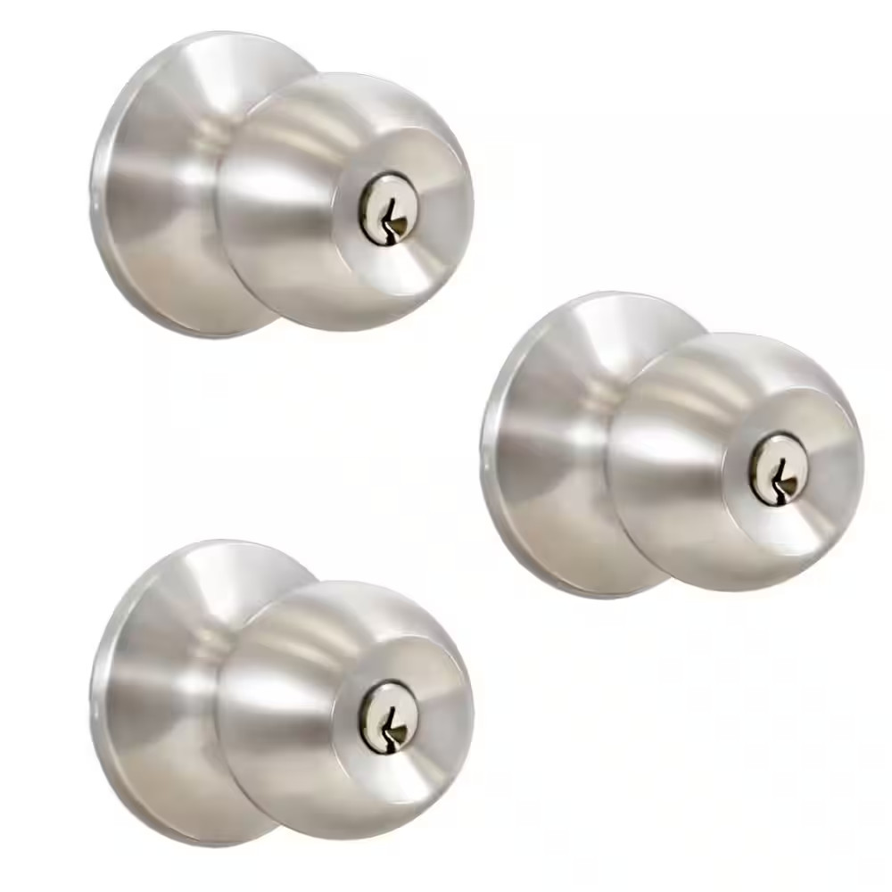 Stainless Steel Entry Door Knob with 6 KW1 Keys (3-Pack, Keyed Alike) gallery