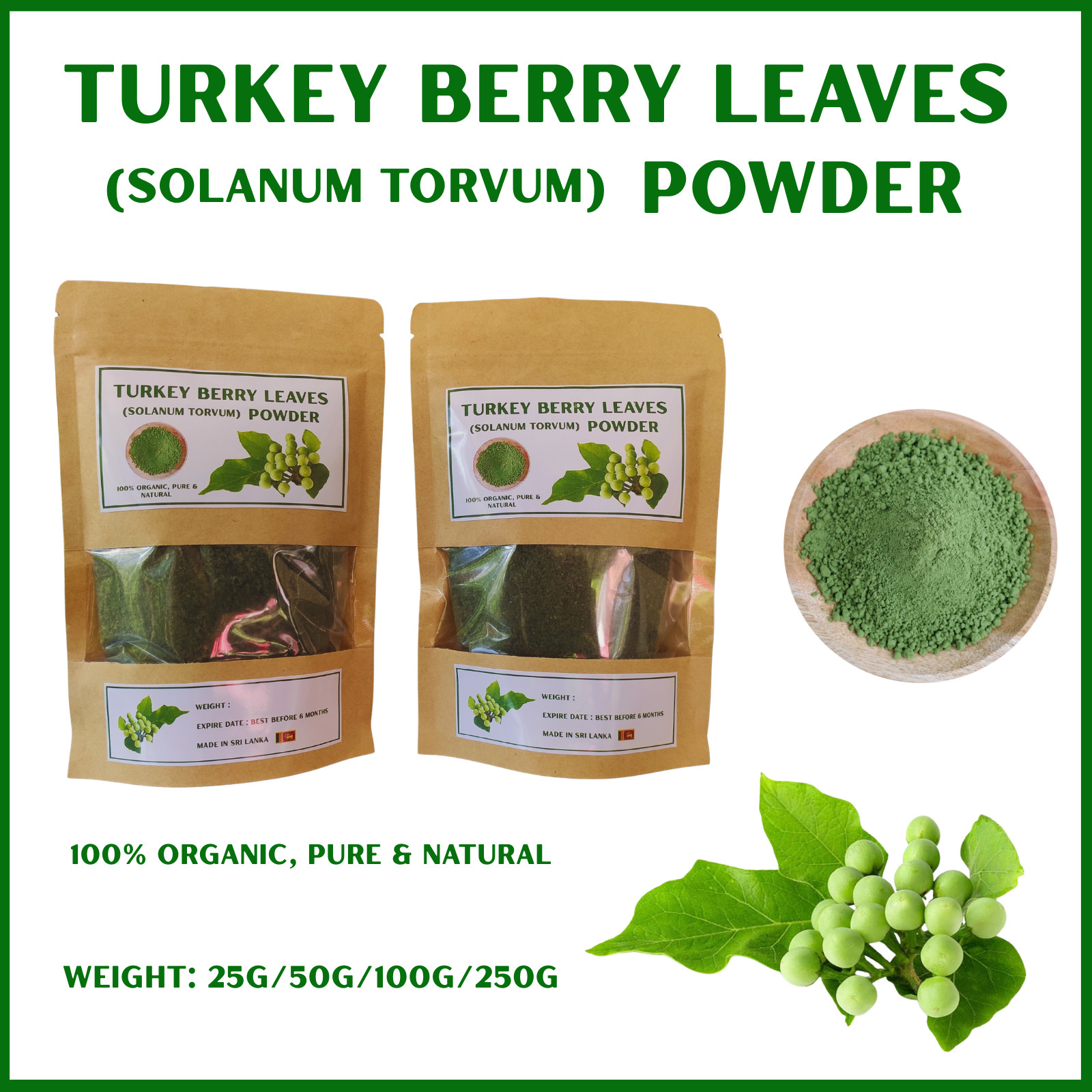 Organic Turkey Berry Leaves Powder Dried Solanum Torvum Natural Pure Leaf Powder gallery