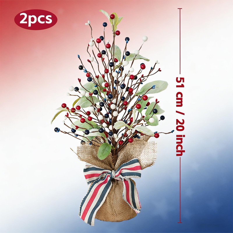 2 Pack 4th of July Artificial Tree Tabletop Decor Patriotic Tree Red Blue White gallery