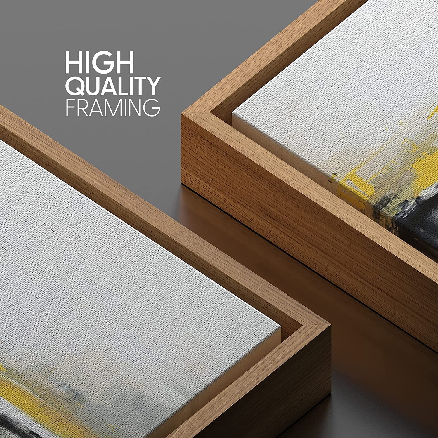 Gray Yellow BLack White Abstract Wall Art Framed Canvas Print gallery