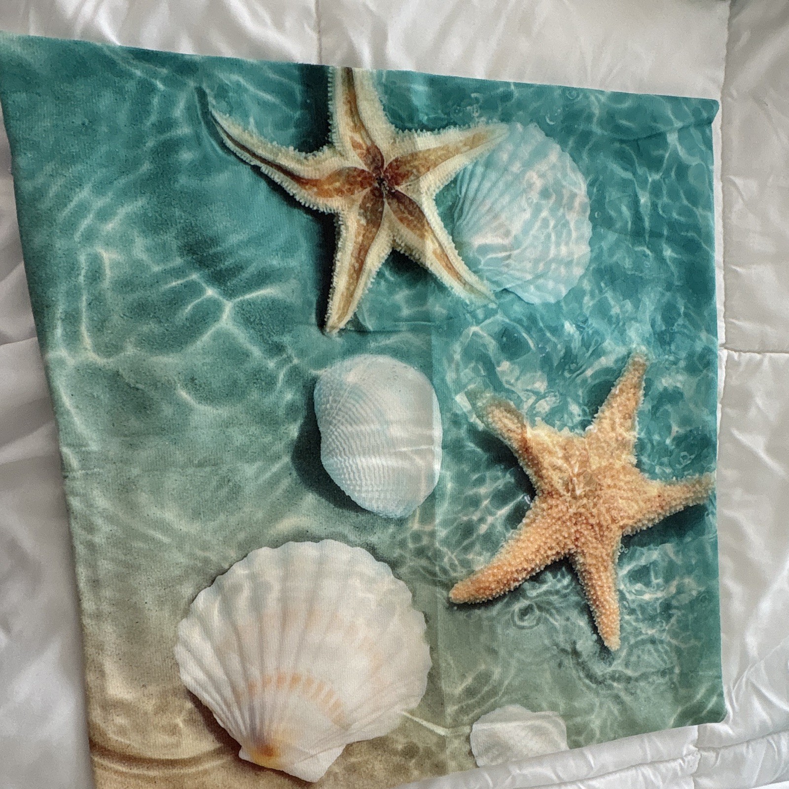 Seashell Starfish Print Pillow Shams Set of 2 Standard Blue Beige White gallery