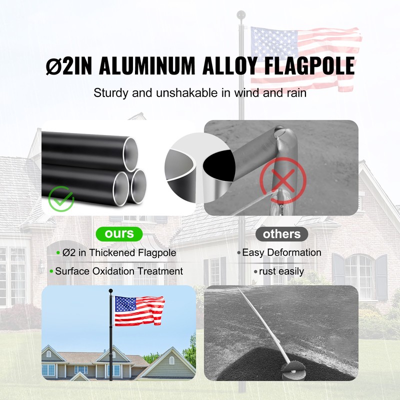 VEVOR 20FT Telescopic Flagpole Kit Heavy Duty Aluminum Flag Pole American Black gallery