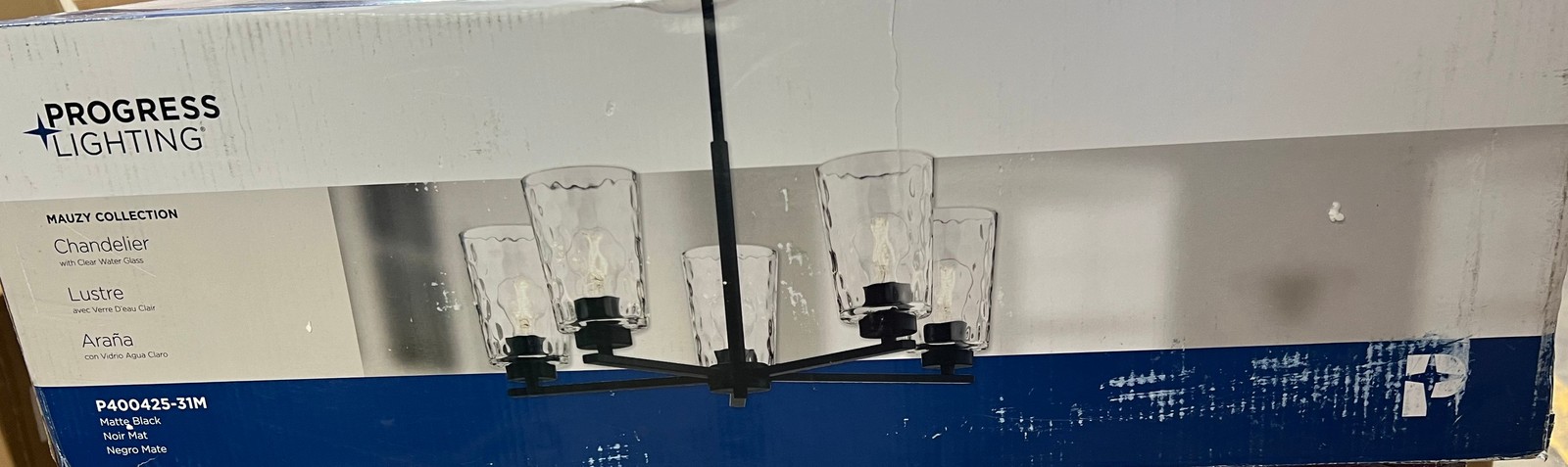Progress Lighting Mauzy 5-Light Matte Black Chandelier Clear Water Glass gallery