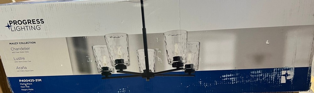 Progress Lighting Mauzy 5-Light Matte Black Chandelier Clear Water Glass
