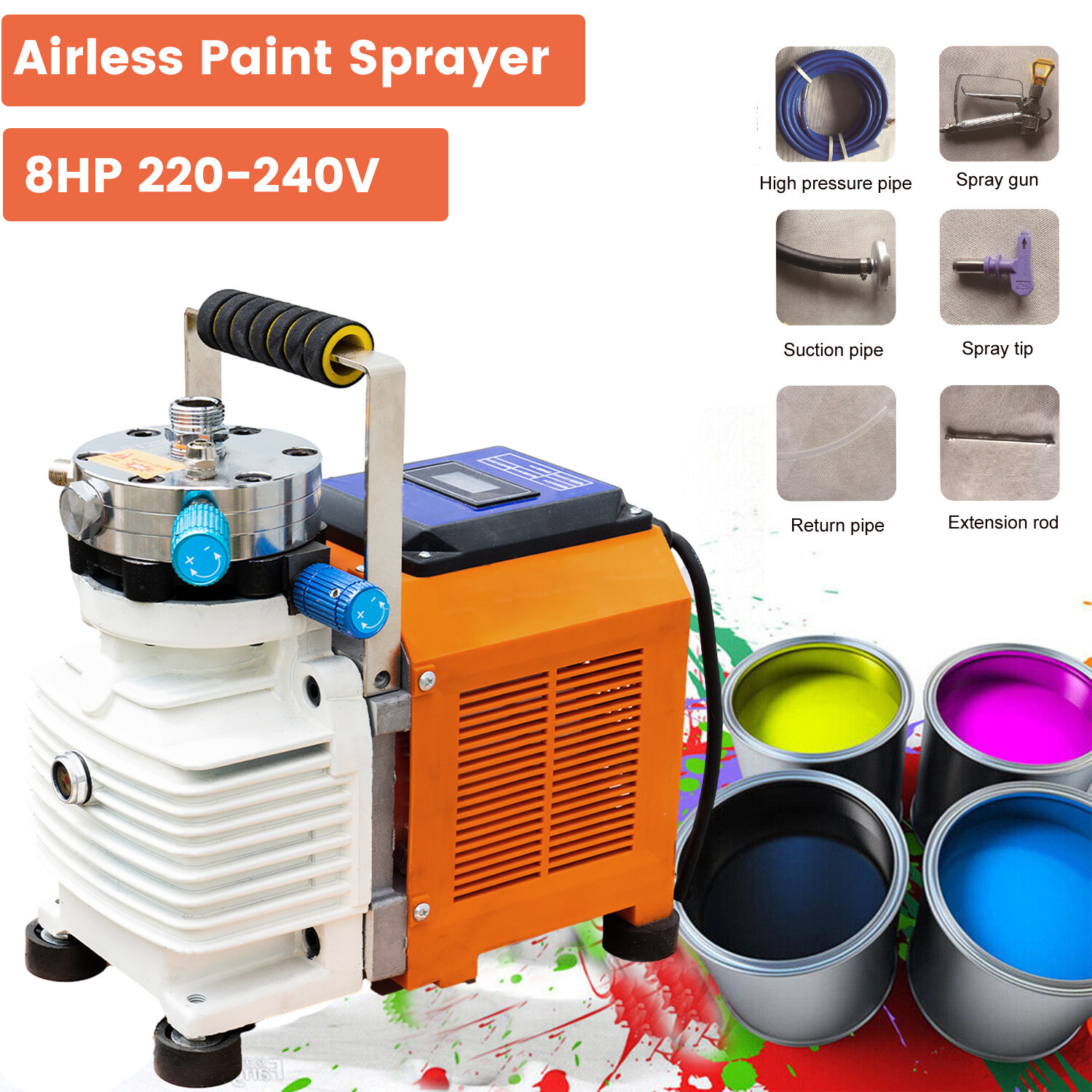 8HP High Pressure Airless Paint Sprayer,48L/min,6000W High Efficiency 220-240V gallery
