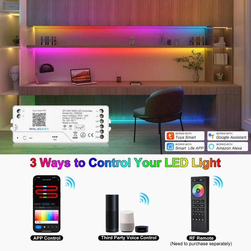 LED WiFi SPI RGB Controller with UL Certification, 2.4G WiFi DR03W RGB SPI Co... gallery