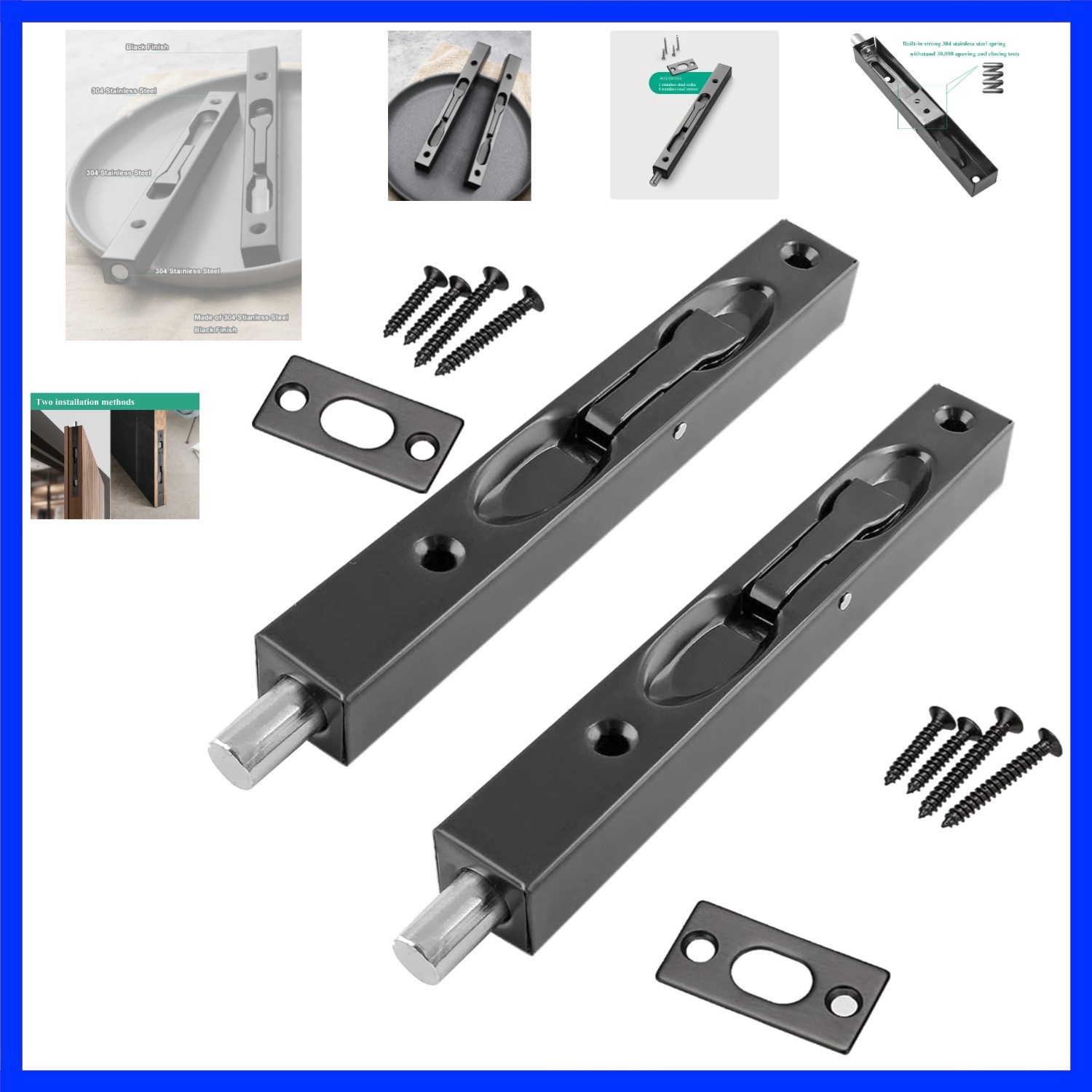 2-Pack 304 Stainless Steel 6“5cm Security Door Bolt Latch, Double Door Lever ... gallery