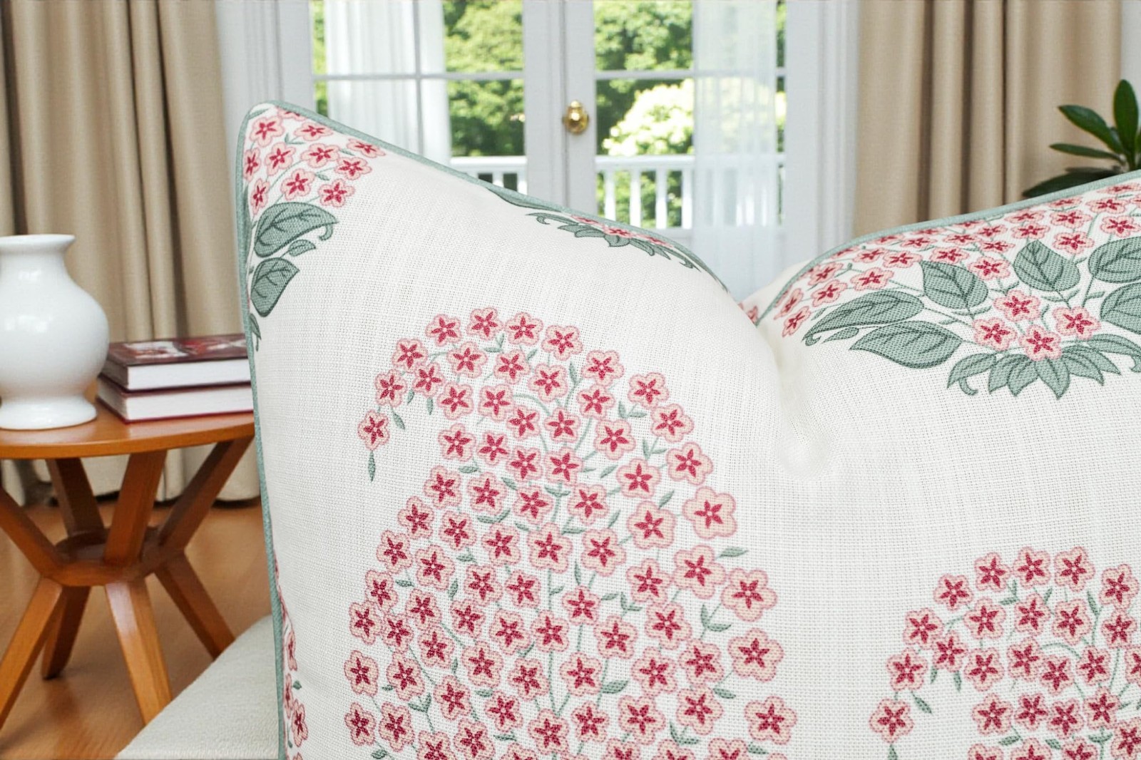 Indian Block Print 20x20 Inch Throw Pillow Cover - Pink Sage Floral Buti Moti... gallery