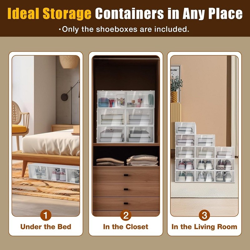 12 Pack Clear Shoe Storage Box Stackable Plastic Organizer Drop Front Container gallery