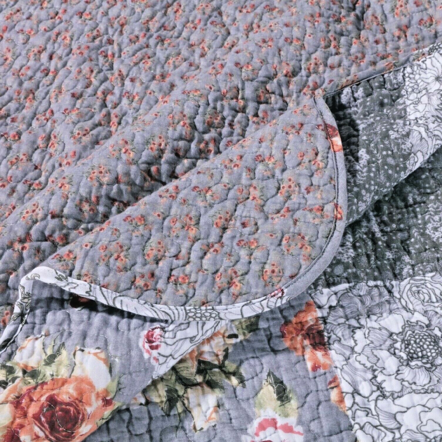 Throw Blanket Floral Patchwork Decorative Gray White Quilted Couch Chair Cover gallery
