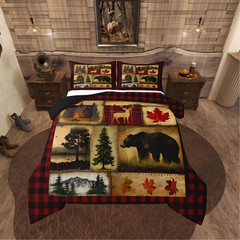 Erosebridal Rustic Comforter Set King Farmhouse Deer Bear Cabin Plaid Christmas