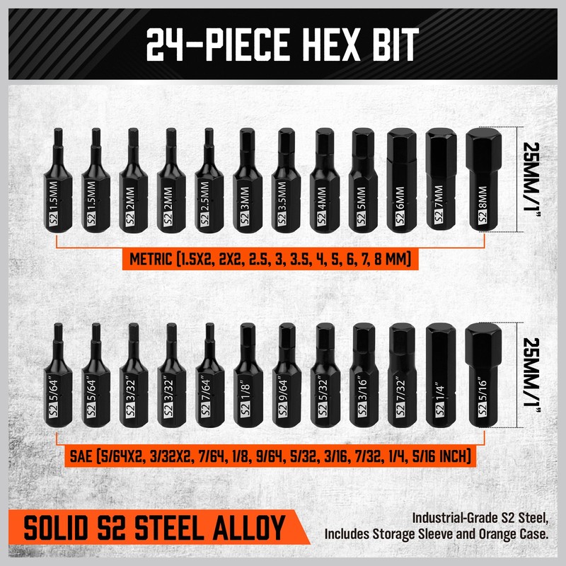 25PC Hex Screwdriver Bit Set 1/4" Ratcheting Magnetic Bit Driver Metric and SAE gallery