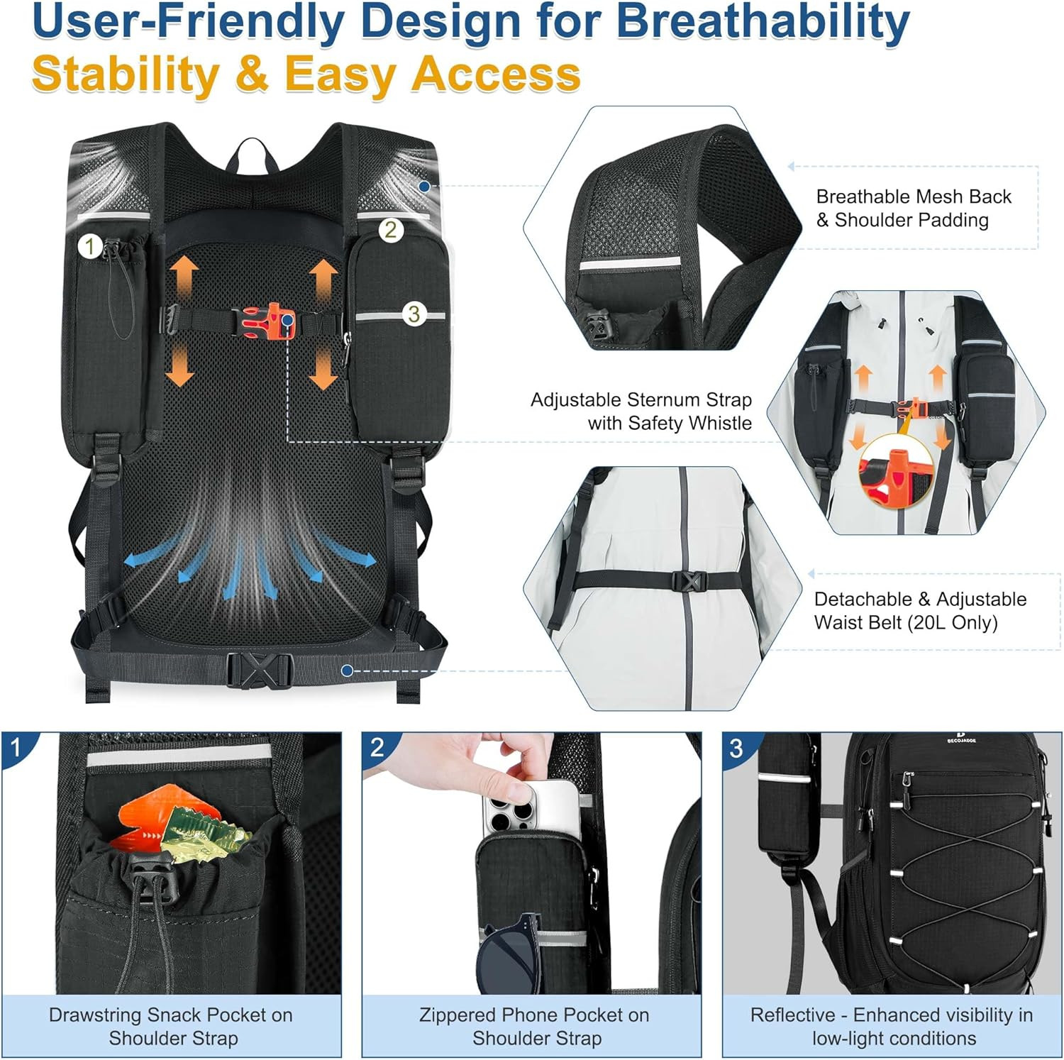 Hiking Backpack 20L Small Backpack Packable Day Pack Water Resistant Lightweight 2