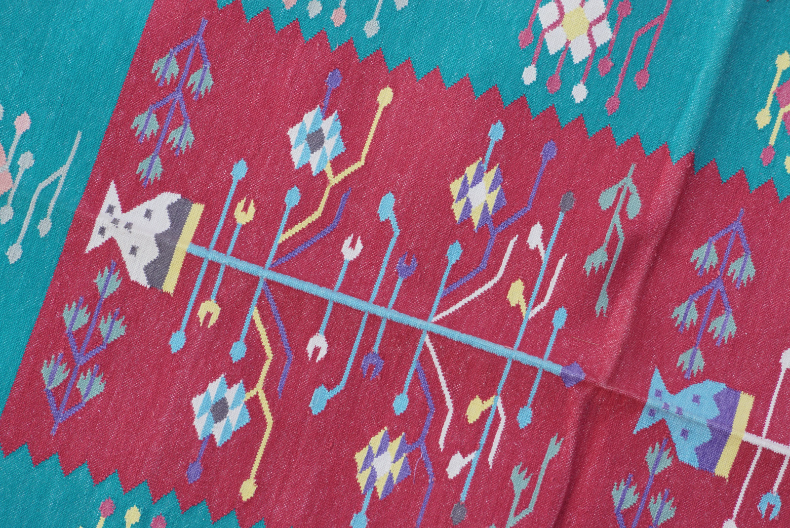 Rugmoda Cotton Red & Teal Geometric Tree of Life 3x5 Living Room Area Rug gallery