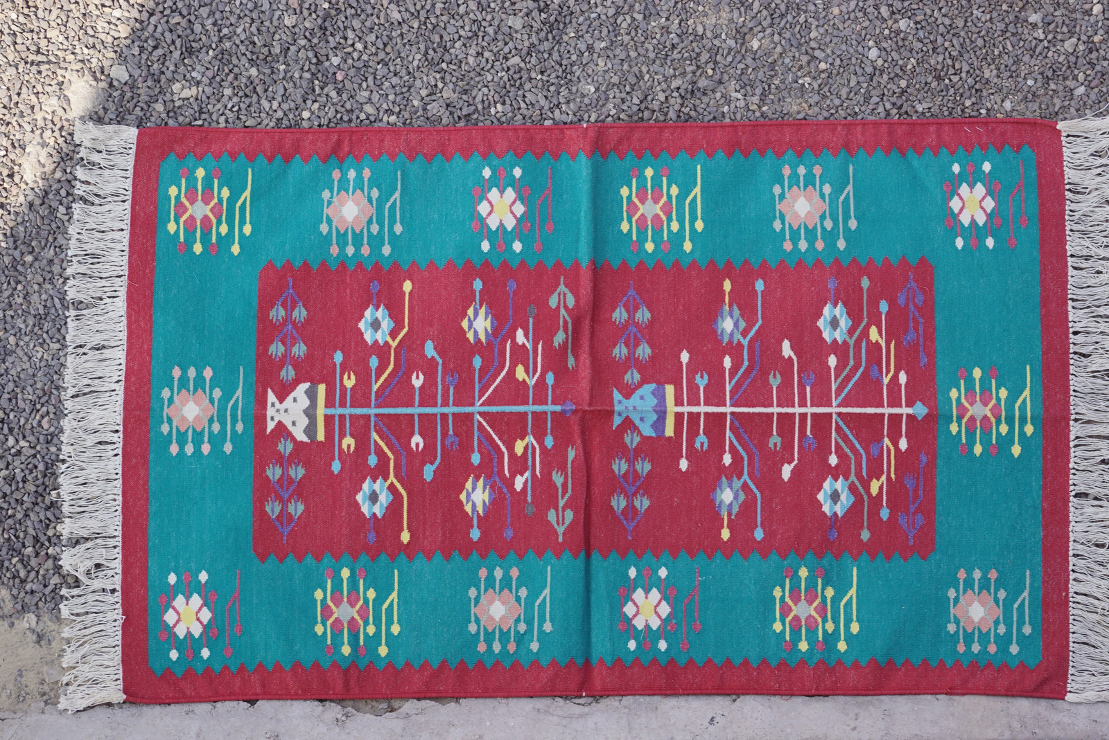 Rugmoda Cotton Red & Teal Geometric Tree of Life 3x5 Living Room Area Rug gallery