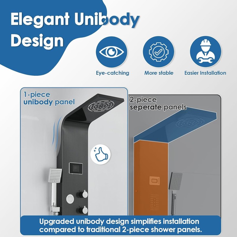 Shower Panel Tower System LED Rainfall Waterfall Shower Head w/ Body Massage Jet gallery