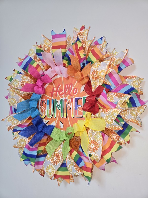 HELLO SUMMER WREATH Spring SUMMER Fall Front Door Wall Decor BIG ORANGE gallery