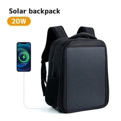20W Solar Backpack 5V 3A Type C & Type A Charger for Camping Trip Hiking Black